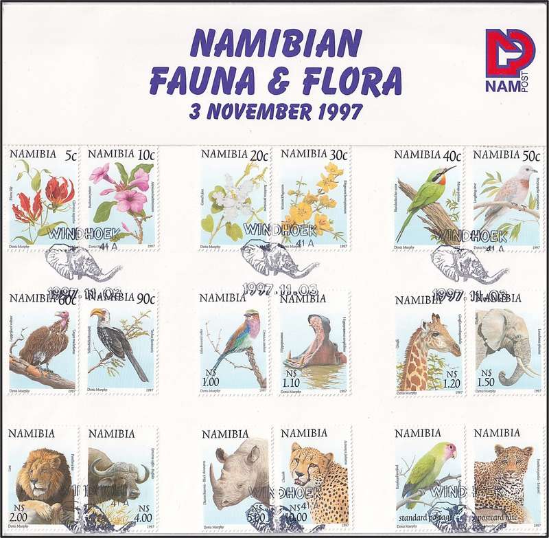 1997 Namibia Fauna & Flora NAMPOST Presentation Pack (UMM Set & Used Set on Folder)