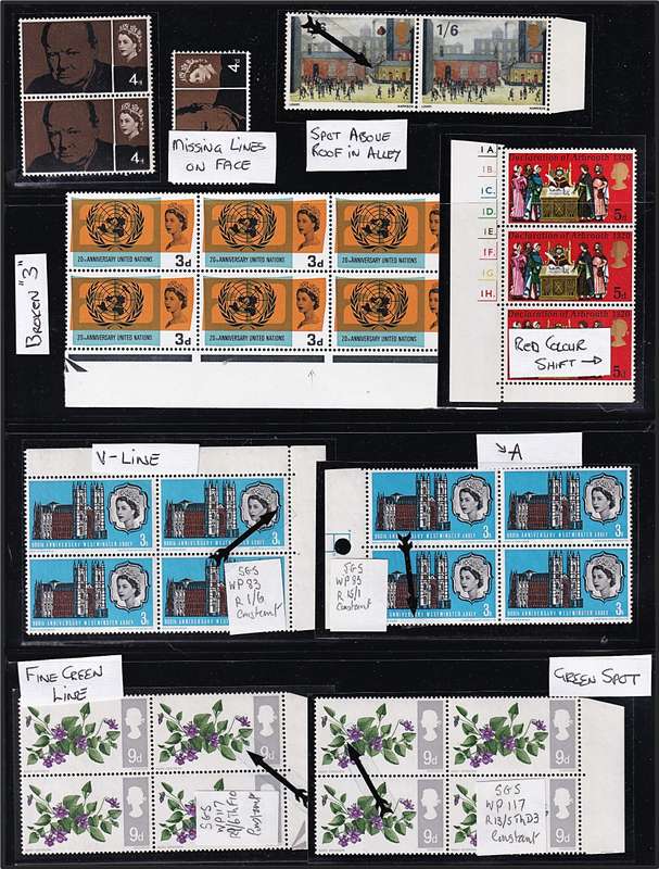 Great Britain QEII UMM(**) Constant & Other Flaws - Missing Lines, Colour Shift, Long "A" Bar etc.