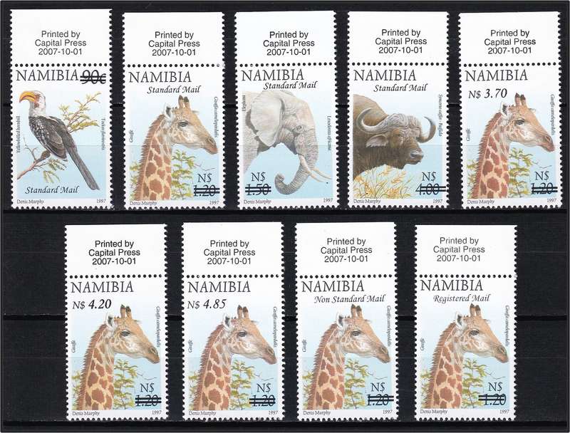 2007 Namibia Surcharged UMM(**) Set of 9 with Top Margins @ CV  R1,050