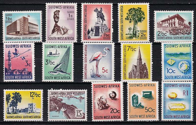 1961 SWA 1st Definitive MM(*) Group 1 (CC.199/213) set of 15 @ CV  (R1,244)