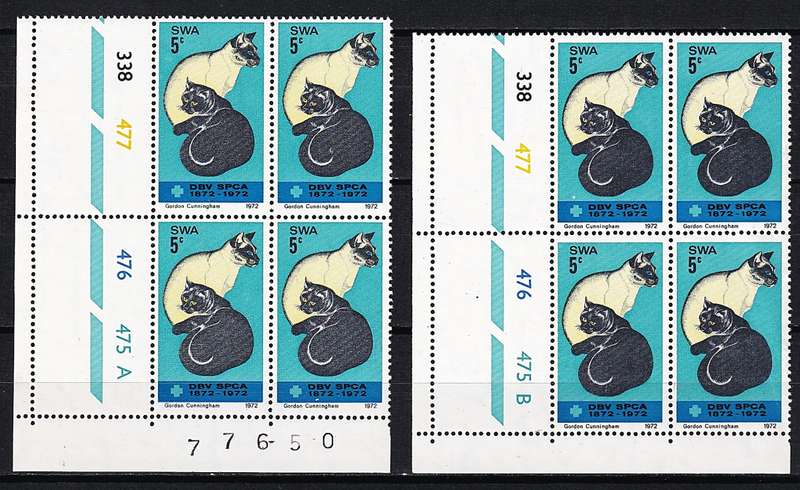 1972 SWA SPCA Centenary UMM(**) A/B Controls with White Mark over Cross Flaw