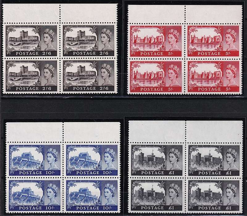1967/8 Great Britain Castles SG.759/62 UMM(**) Set in Marginal Blocks of 4  @ CV  R1,750+