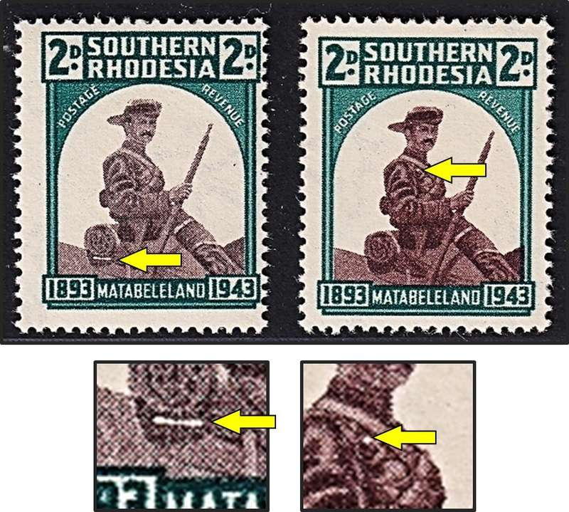 1943 S.Rhodesia 2d Matabeleland UMM(**) Varieties - Saddlebag Flaw & Spot on Chest