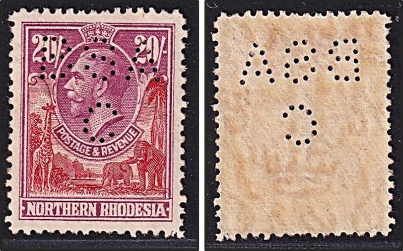 1925 Northern Rhodesia 20/- MM(*) with BSAC Perfin @ Normal CV  R4,000