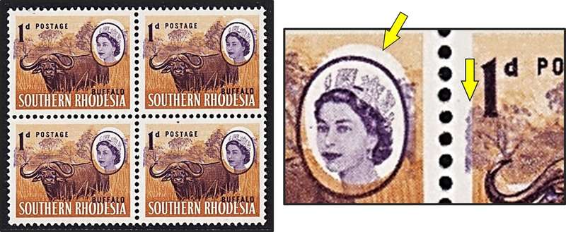 1964 Southern Rhodesia 1d QEII UMM(**) Block Var - Large Purple Colour Shift - Rare