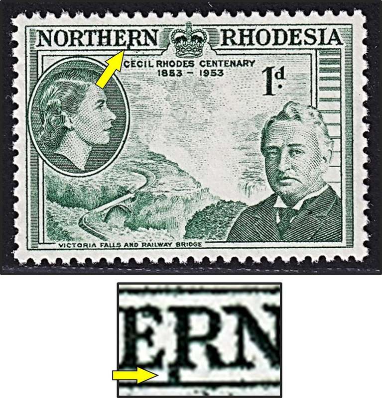 1953 Northern Rhodesia 1d UMM(**) Variety - Tail on "R" in NORTHERN