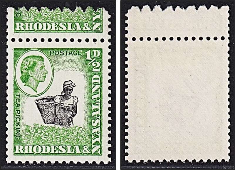 1959 Rhodesia & Nyasaland ½d MM(*) Coil (CC.18a) Variety - Coil Cut/Perf through top stamp