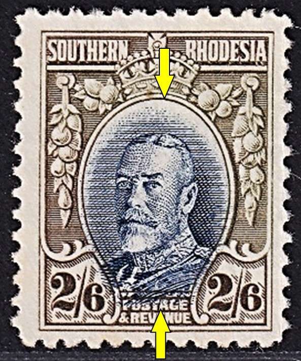 1931 Southern Rhodesia 2/6 Mint(No Gum) with Large Headplate Shift to the Bottom