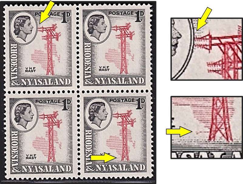 1959 Rhodesia & Nyasaland UMM(**) Variety - Red line in Mast & Mast Touching Oval - Rare