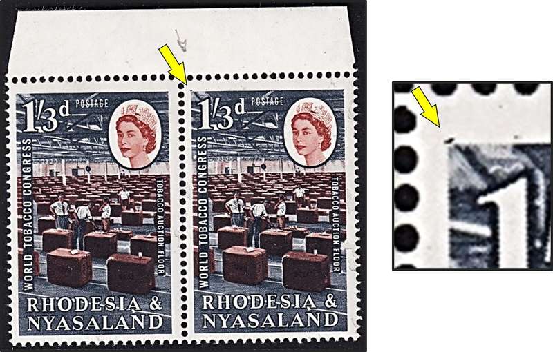 1963 Rhodesia & Nyasaland 1/3 UMM(**) Variety - Splintered Top Left Corner