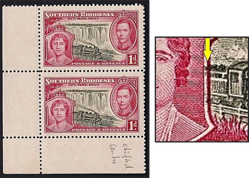 1937 S.Rhodesia 1d Coronation UMM(**) Positional Flaw - Vignette Shiftted Left