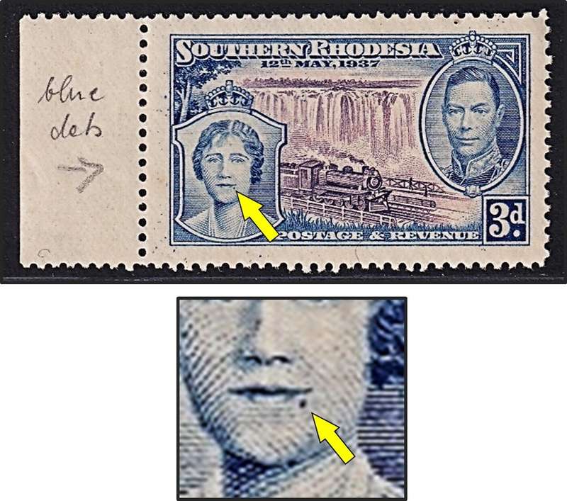 1937 S.Rhodesia 3d Coronation UMM(**) Variety - Beauty Spot
