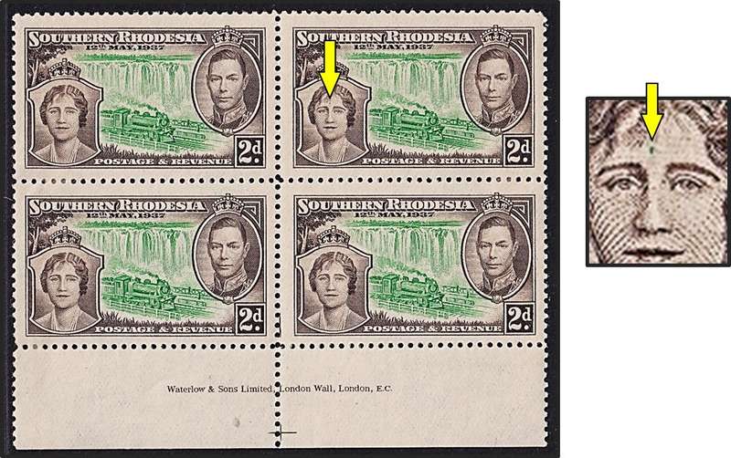 1937 S.Rhodesia 2d Coronation MM(*) Positional Flaw - Green Dot on Forehead