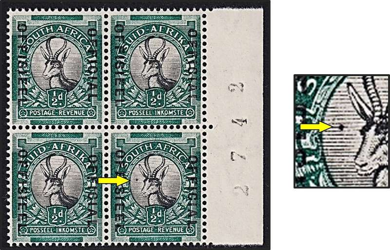 1935 Union ½d Official CC.23 MM/UMM With UHB Variety - Insect Flaw