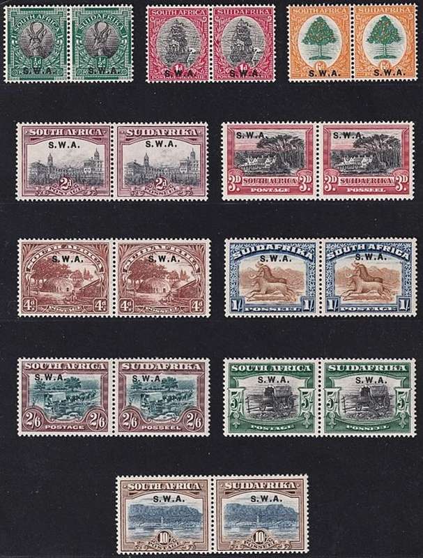 1927/30 SWA Overprint on Pictorials Full MM(*) Set (CC.81/90) @ CV  R12,750