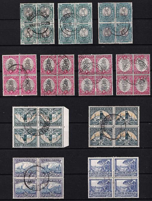 1933/48 Union VFU Unscreened Set in Blocks of 4, Most Varieties/Shades @ CV  R5,008+