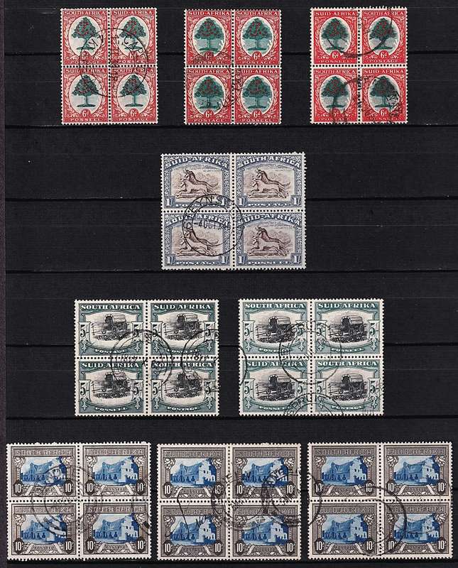 1933/48 Union VFU Unscreened Set in Blocks of 4, Most Varieties/Shades @ CV  R5,008+