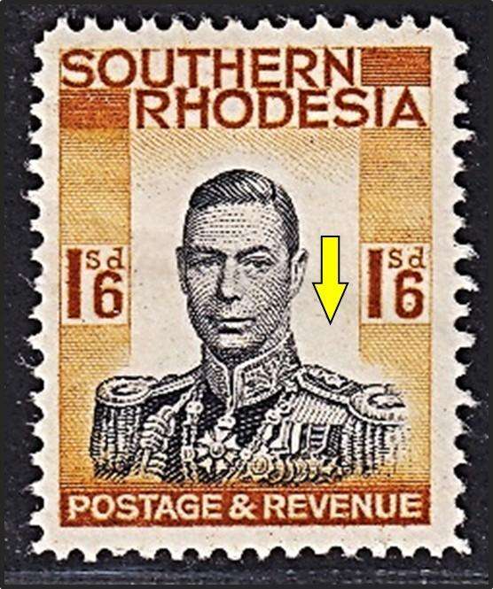 1937 Southern Rhodesia KGVI 1/6 (CC.51a) MM(*) - Major Head Plate Shift  @ CV  (R6,000)