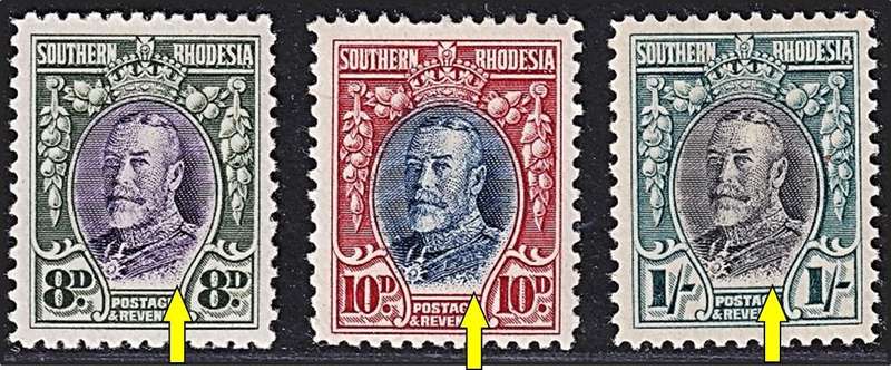1931 Southern Rhodesia Field Marshall MM(*) Vignette Shift to Top on all 3 Values