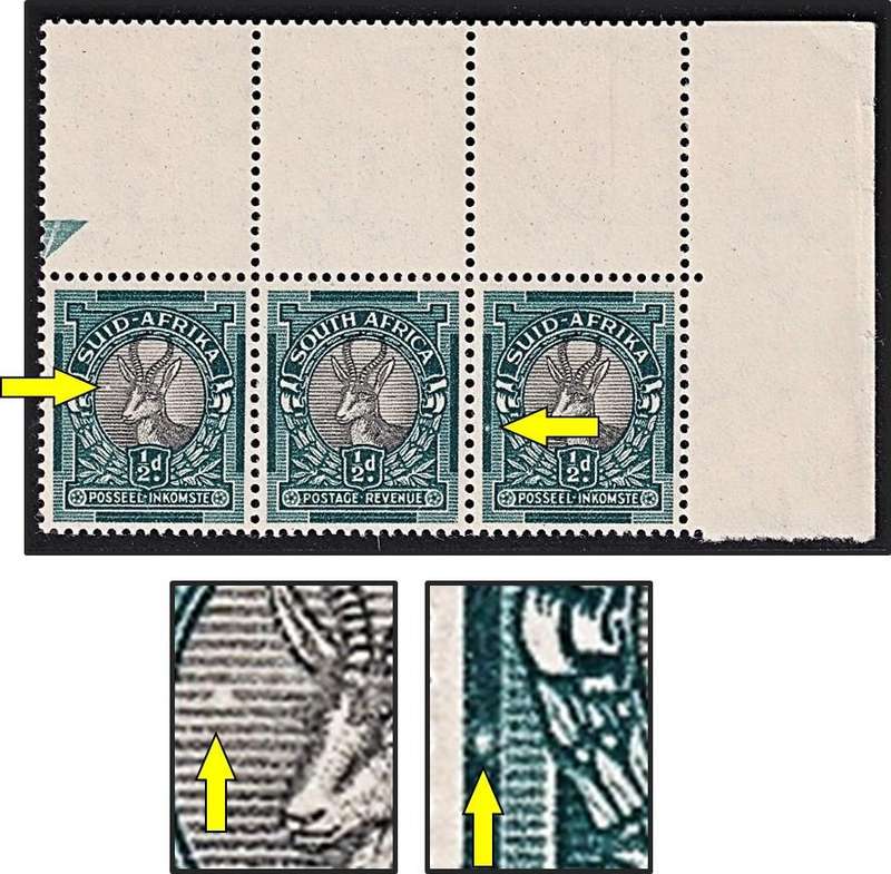 1947 Union ½d UMM(**) CC.113a Positional Varieties - Broken Shade Line & Dot in Left Bar