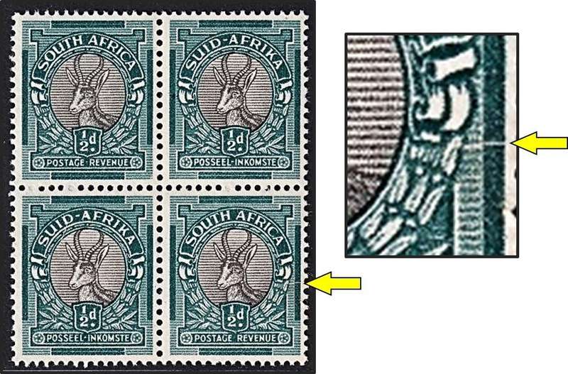 1947 Union ½d UMM(**) CC.113a Variety - White Scratch through Left Vertical Bar