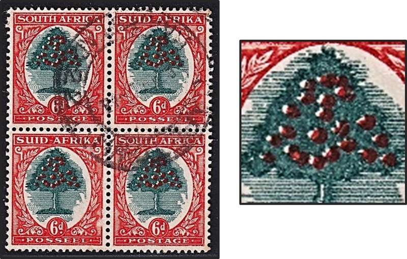 1946 Union 6d VFU Block CC.60b - "White Oranges" Variety