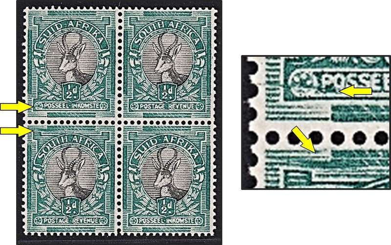 1935 Union ½d MM/UMM CC.55d - Varieties - Extended Top Bar & Line through Posseel - RARE