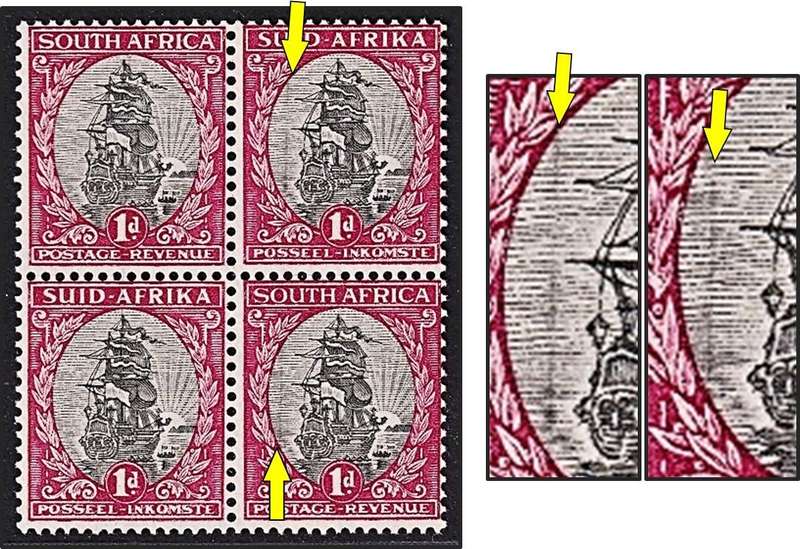 1934 Union 1d MM/UMM Variety - Vertical Line Through Both Stamps