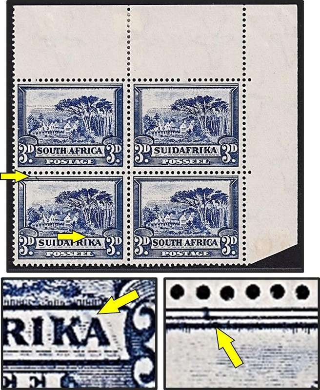 1930 Union 3d UMM(**) Roto Corner Block Varieties - Smudged "KA" & Slash in Top Frame