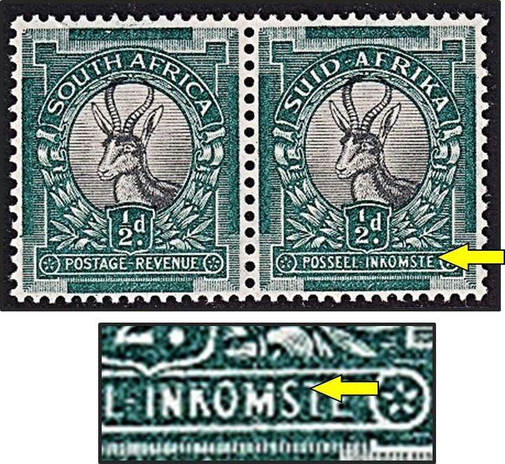1935 Union ½d UMM(**) CC.55 Variety - Line Through "INKOMSTE"