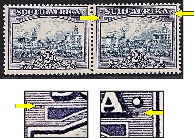 1938 Union 2d MM(*) CC.58 Varieties - Spot infront of Shape & Stop after AFRIKA.