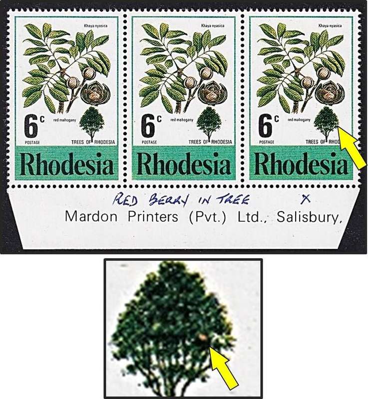 1976 Rhodesia 6c MM(*) Positional Listed Variety - Red Berry in Tree