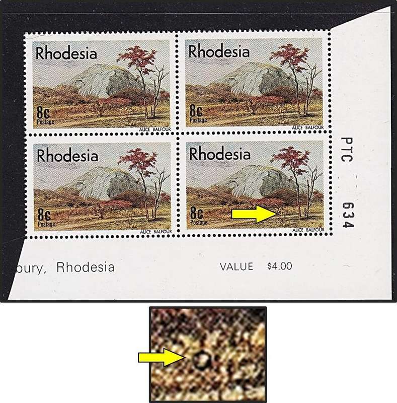 1977 Rhodesia 8c UMM(**) Listed Positional Flaw - Black Circle in Grass