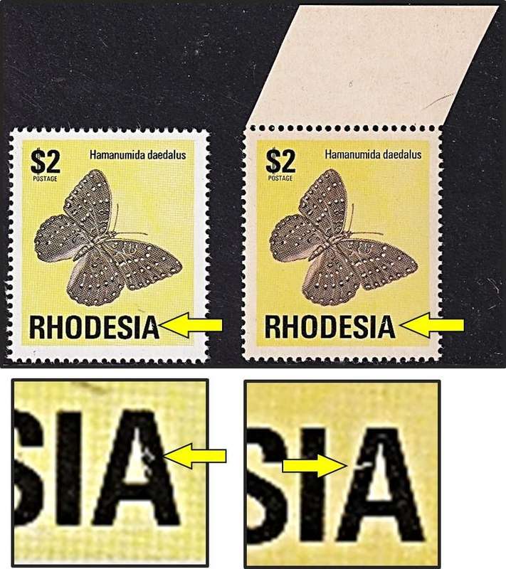 1974 Rhodesia $2 UMM(**) Issues - White & Brown Gum - Listed Varieties - Broken "A"
