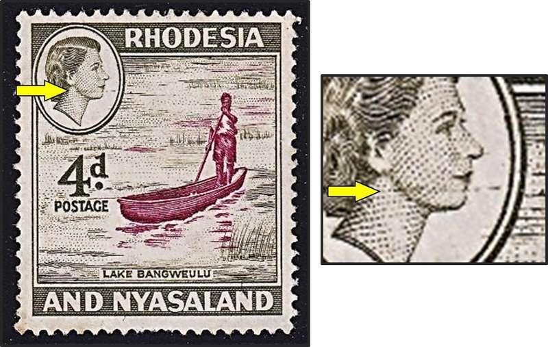 1959 Rhodesia & Nyasaland 4d UMM(**) Variety - Green Line Through Queen's Face
