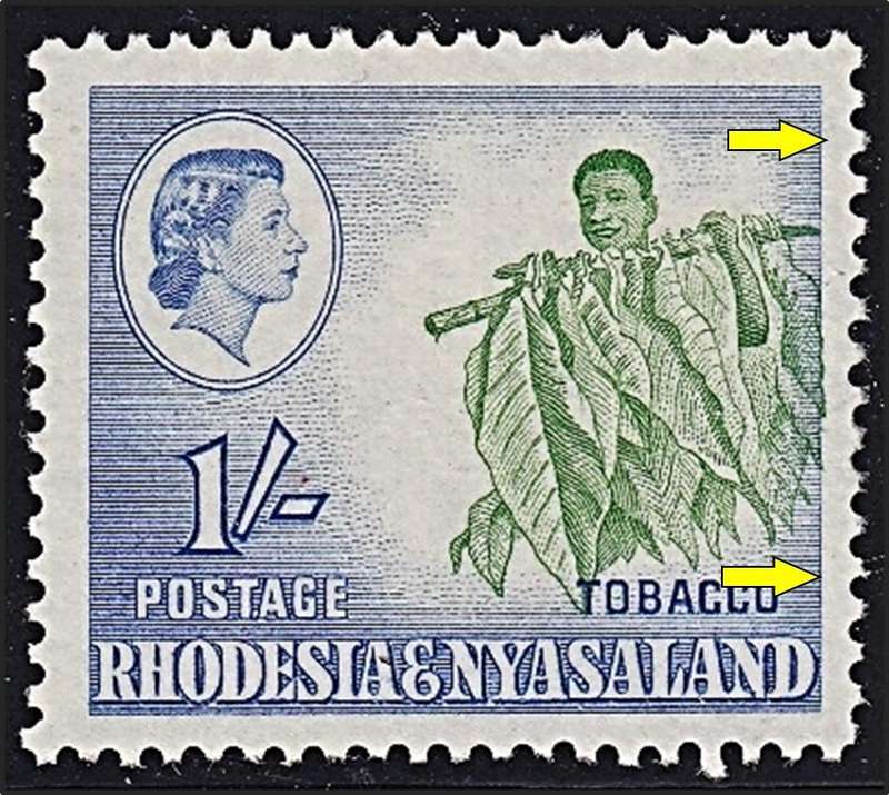 1959 Rhodesia & Nyasaland 1/- UMM(**) Variety - Major Vignette Shift to the Right