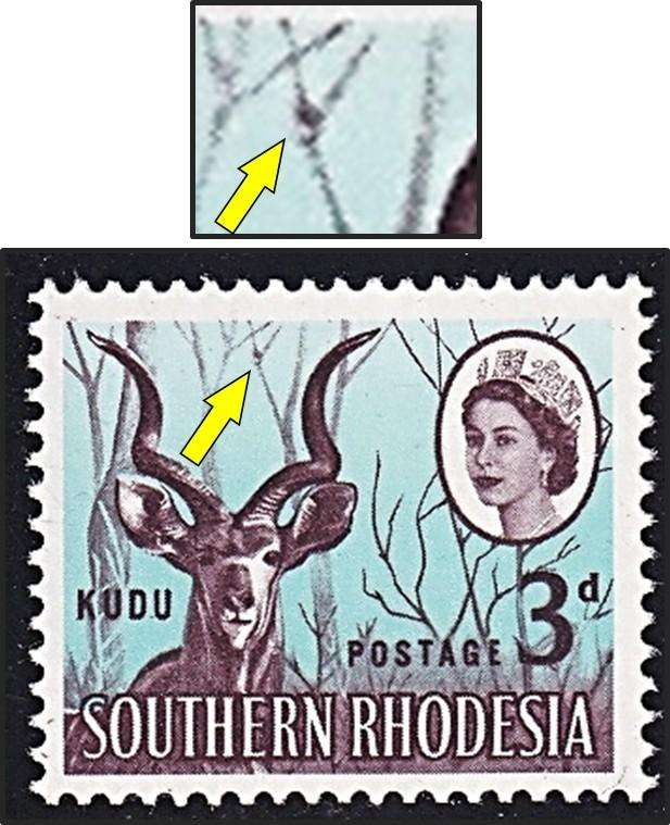 1954 Southern Rhodesia 3d UMM(**)Variety - Notch Mark in Tree Branch