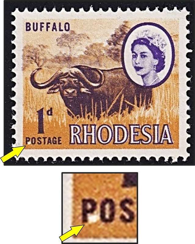 1966 Rhodesia 1d UMM(**) Variety - White Blob between "P" & "O" in Postage