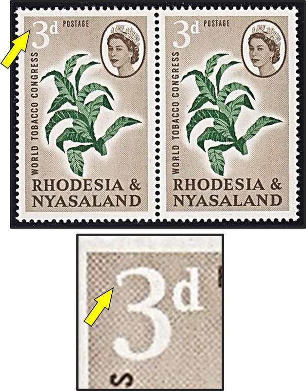 1963 Rhodesia & Nyasaland 3d UMM(**) Variety CC.44a - Serif to "3"