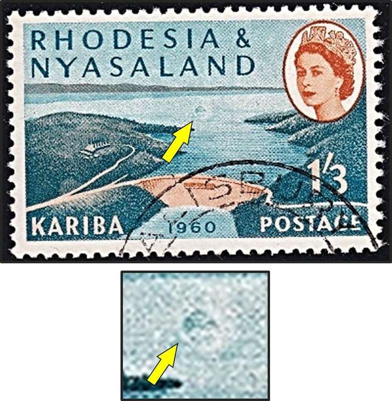 1960 Rhodesia & Nyasaland 1/3 VFU Listed Variety - Retouched Dam