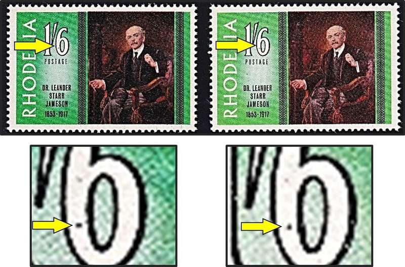 1967 Rhodesia 1/6 UMM(**) Two Shades - Both with Dot in "6"