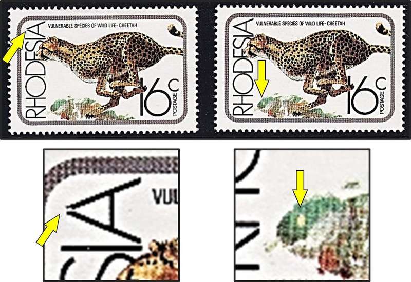 1976 Rhodesia 16c UMM(**) Listed Varieties - Broken "A" & Yellow Blob in Grass