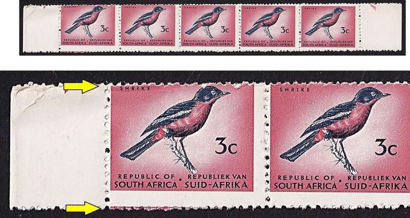 1973 RSA 3c UMM(**) CC.328 Strip Variety - Skewed Perforation Through Design - RARE