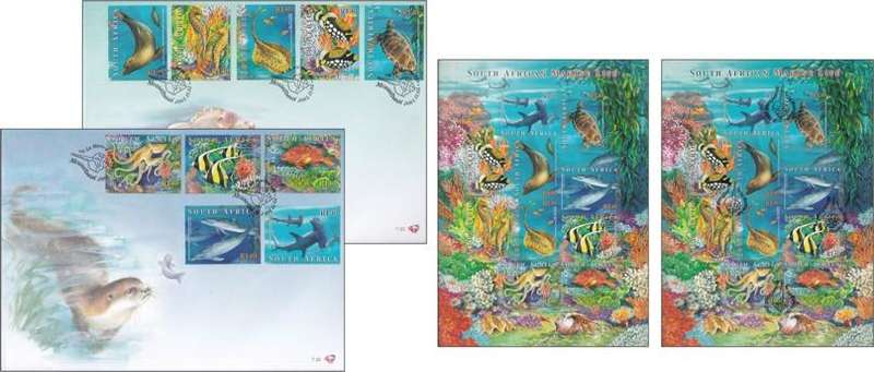 2001 RSA Marine Life UMM & CTO Self-adhesive MS & FDCs  @ R410