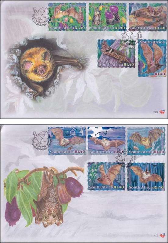 2001 RSA Bats UMM(**) & CTO Self-adhesive MS & FDCs  @ R375