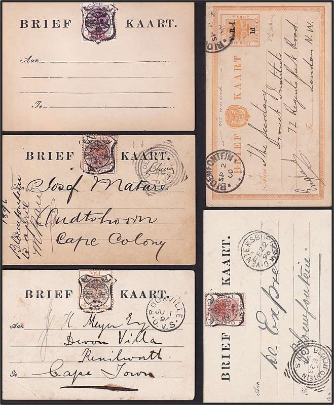 1896 to 1900 ORC "BRIEF KAART" Used/Unused x 5 - Some Great Cancellations