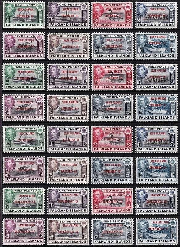1944 Falkland Dependencies LMM(*) Sets x 4 Different Overprints  @ CV  R3,000+