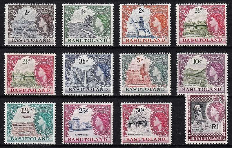 1961/3 Basutoland QEII Full MM(*) Decimal Set of 11(CC.69/79) & CC.72a @ CV  (R3,165)
