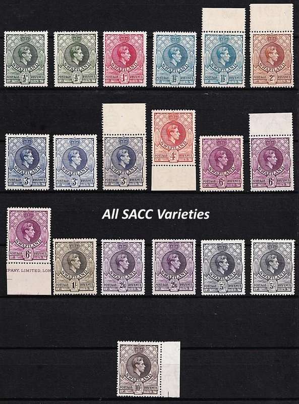 1938 Swaziland KGVI Complete UMM(**) Set & All Varieties (CC.27&36a is MM)  @ CV  R14,197