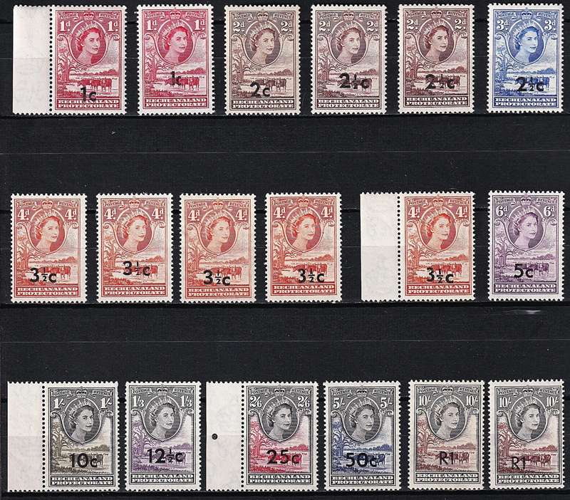 1961 Bechuanaland QEII UMM(**) Set & Var (CC.157a/aa are MM) - Thick "c" etc..  @ CV  R4,222